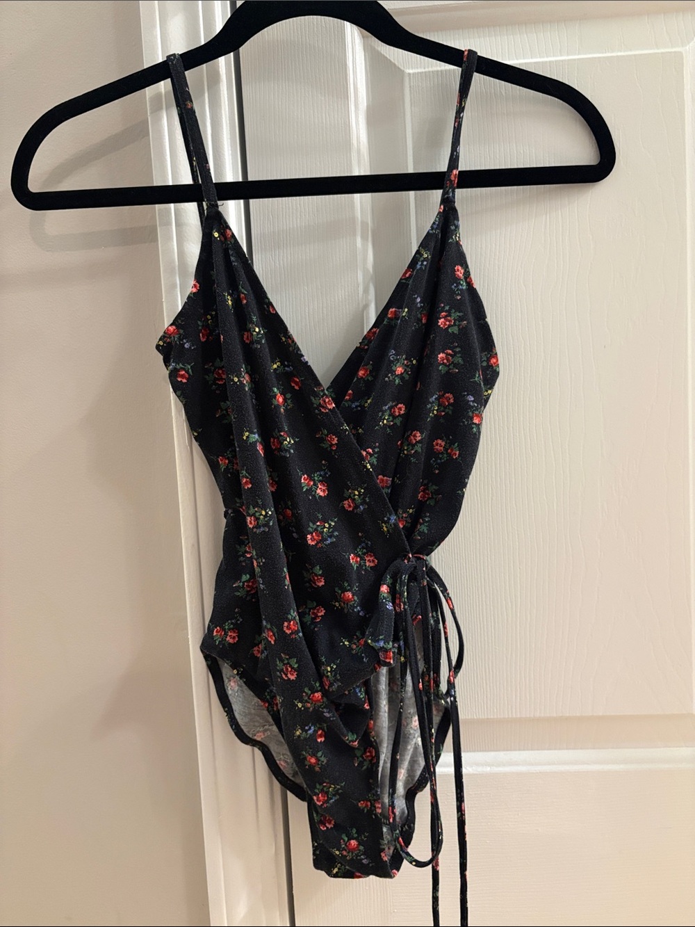 Urban Outfitters Black Floral Wrap-Front Bodysuit
